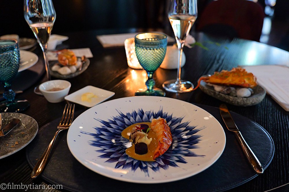 Lobster main seafood course with sweet potato mash at Mariposa at Fairmont Seoul