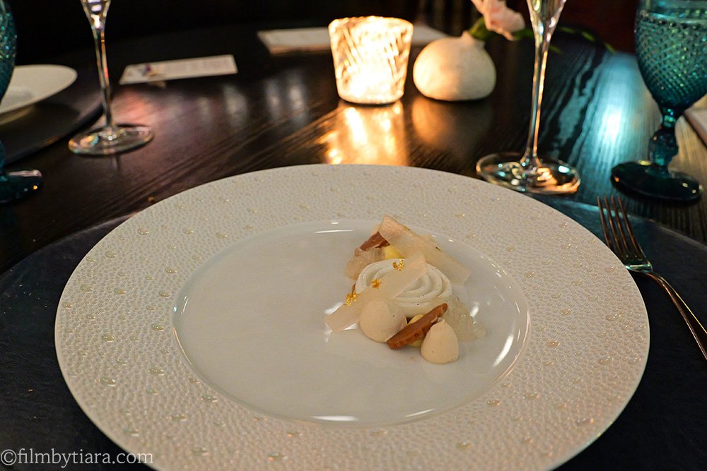 Seasonal pear and elderflower dessert plate at Mariposa at Fairmont Seoul